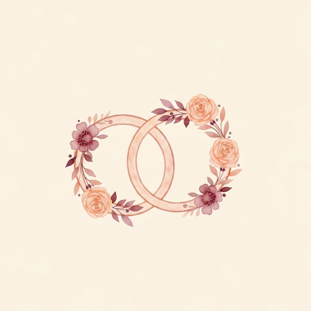 Elegant intertwined rings with floral motifs symbolizing the union of marriage